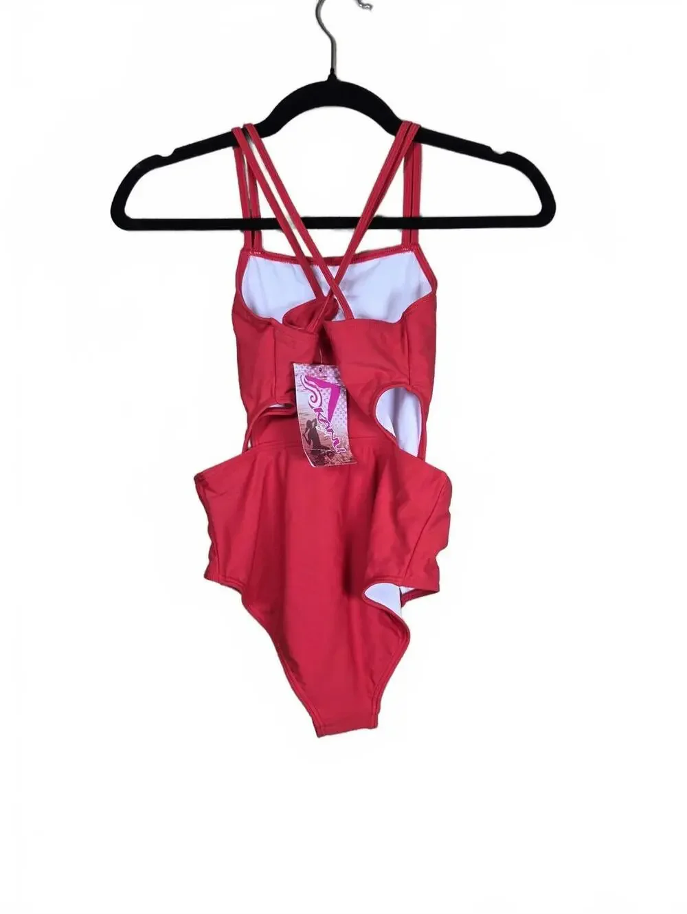 KANU SURF GIRLS BEACH SPORT CUT OUT ONE PIECE SWIMSUIT SOLID RED SIZE 12